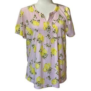 Carole Hochman small sleep top,  short sleeved. Lemons on pink background, soft